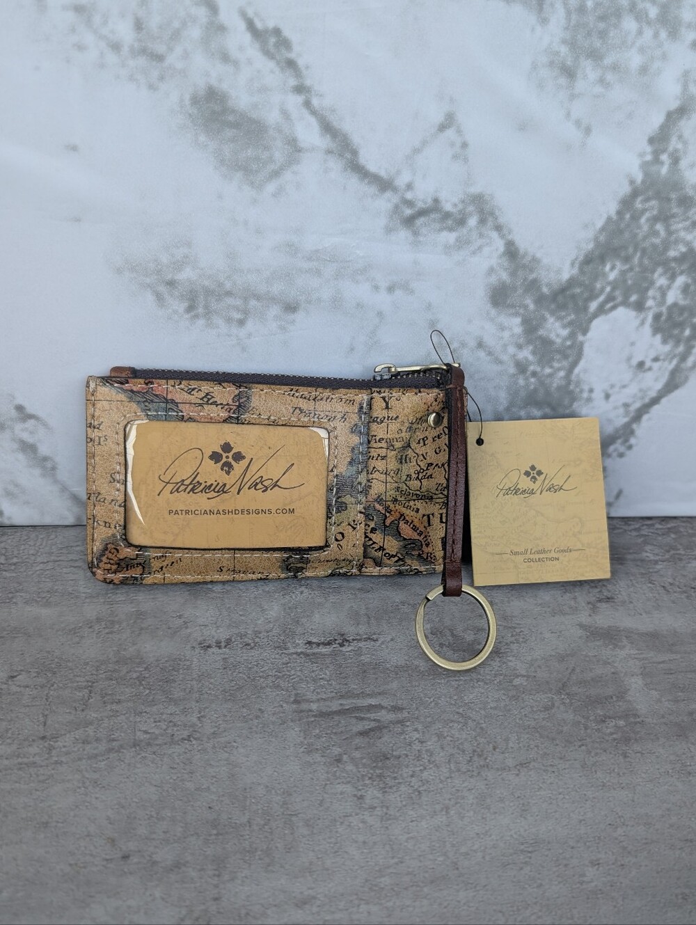Patricia Nash Gela European Map Leather Zip ID Wallet Coin Purse